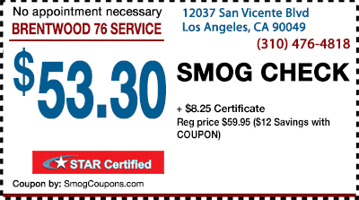 BRENTWOOD 76 SERVICE  $53.30 Discount Smog Check Los Angeles